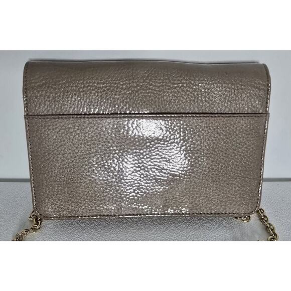 Henri Bendel Taupe Patent Leather Crossbody Bag Wallet On A Chain Clutch - Picture 3 of 16